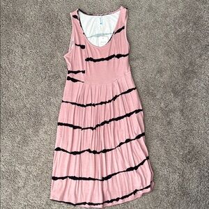 Pink and Black Striped Sleeveless Dress